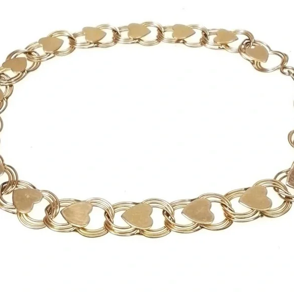 14K Yellow Gold Heart Chain Bracelet - Picture 2 of 7